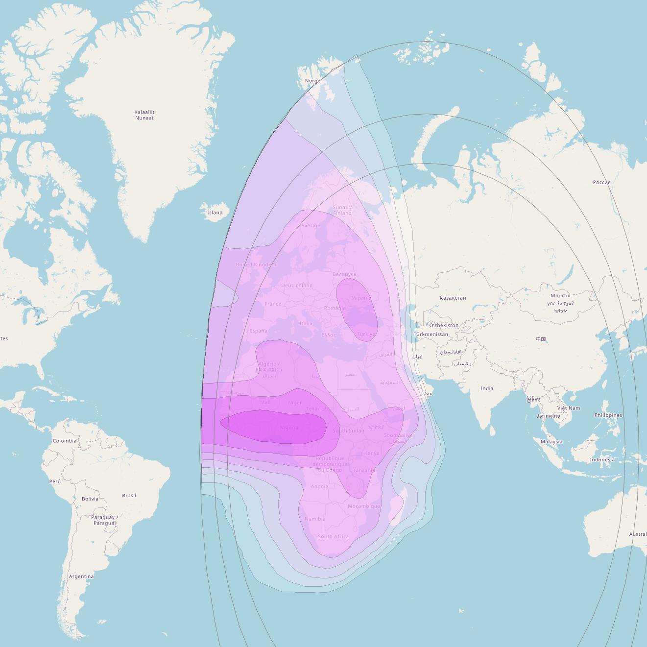 NSS 12 at 57° E downlink C-band West Hemi Beam coverage map