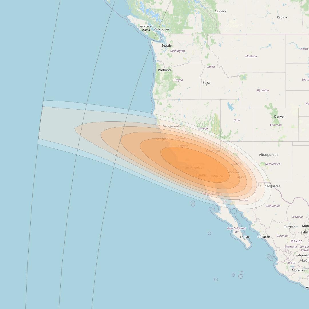 Telstar 19V at 63° W downlink Ka-band Riverside Gateway beam coverage map