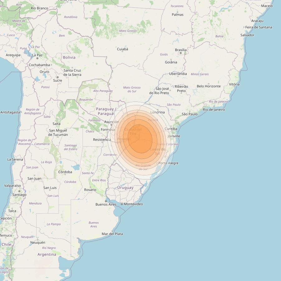 Telstar 19V at 63° W downlink Ka-band TX07 HTS Spot beam coverage map