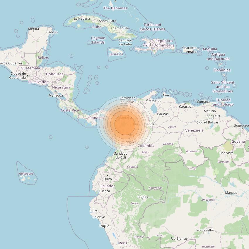 Telstar 19V at 63° W downlink Ka-band TX14 HTS Spot beam coverage map