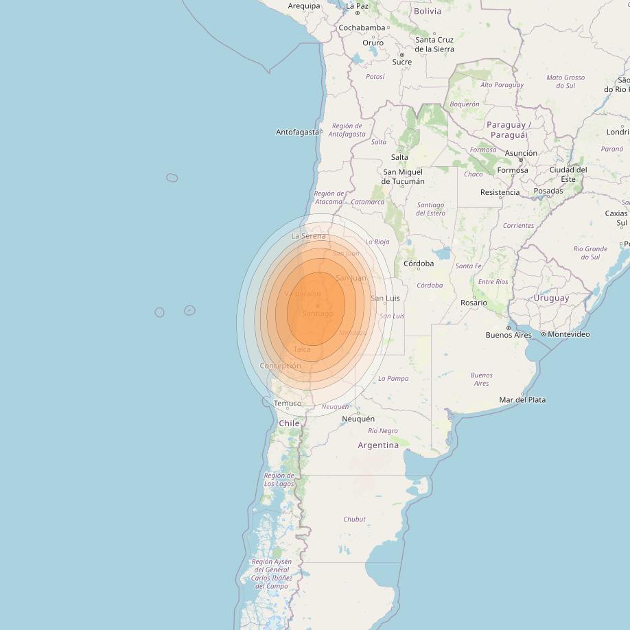 Telstar 19V at 63° W downlink Ka-band TX32 HTS Spot beam coverage map