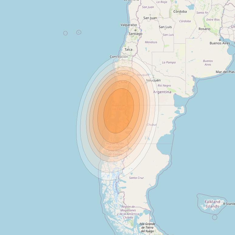 Telstar 19V at 63° W downlink Ka-band TX34 HTS Spot beam coverage map