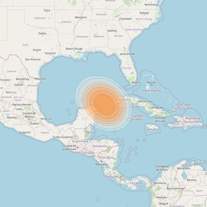 Telstar 19V at 63° W downlink Ka-band TX35 HTS Spot beam coverage map