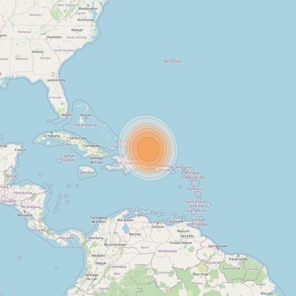 Telstar 19V at 63° W downlink Ka-band TX39 HTS Spot beam coverage map