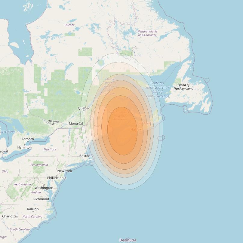 Telstar 19V at 63° W downlink Ka-band TX43 HTS Spot beam coverage map