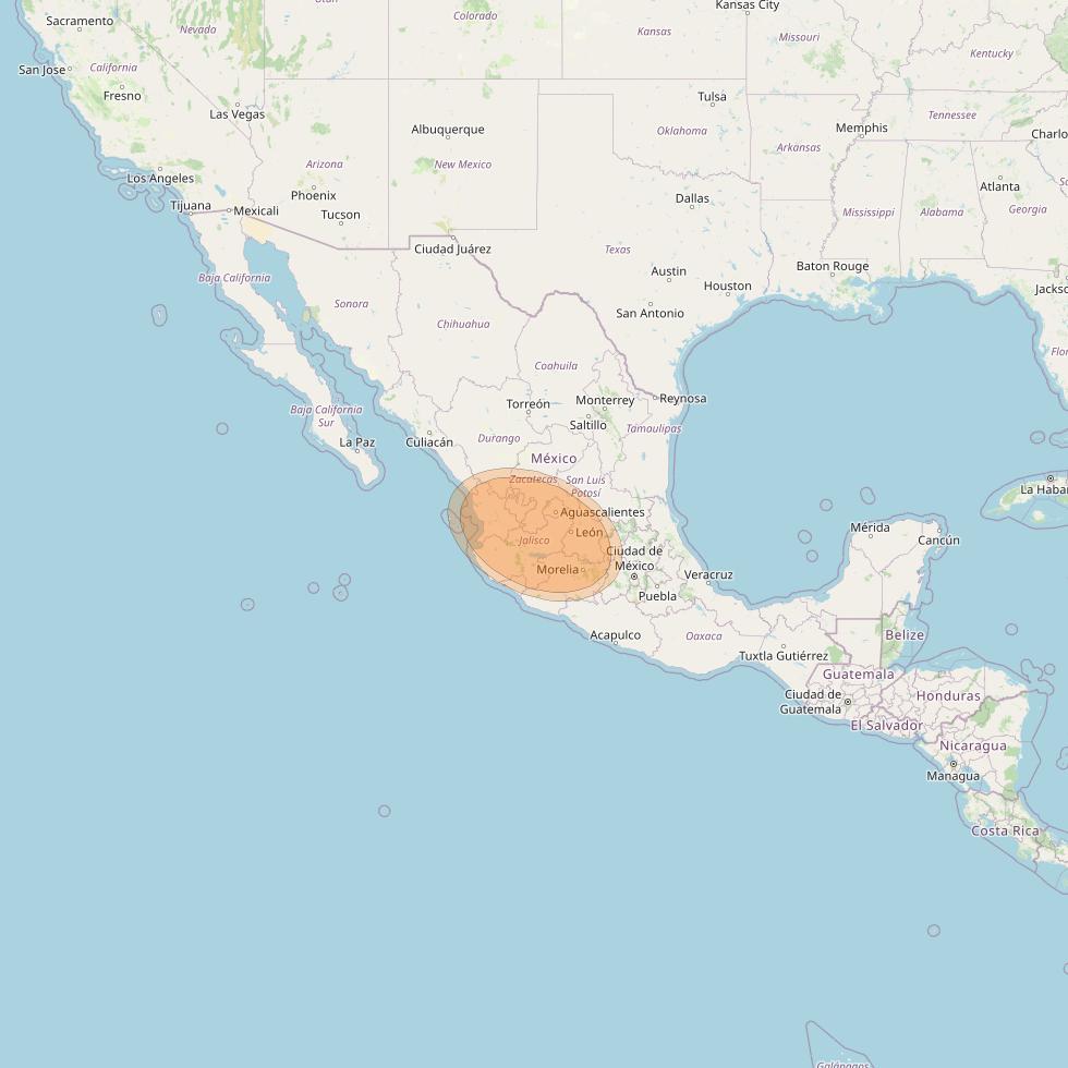 Eutelsat 65 West A at 65° W downlink Ka-band S25 User Spot beam coverage map