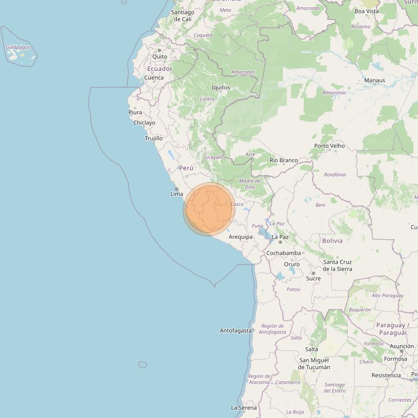 Eutelsat 65 West A at 65° W downlink Ka-band S28 User Spot beam coverage map