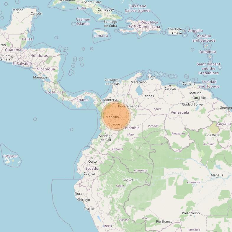 Eutelsat 65 West A at 65° W downlink Ka-band S31 User Spot beam coverage map