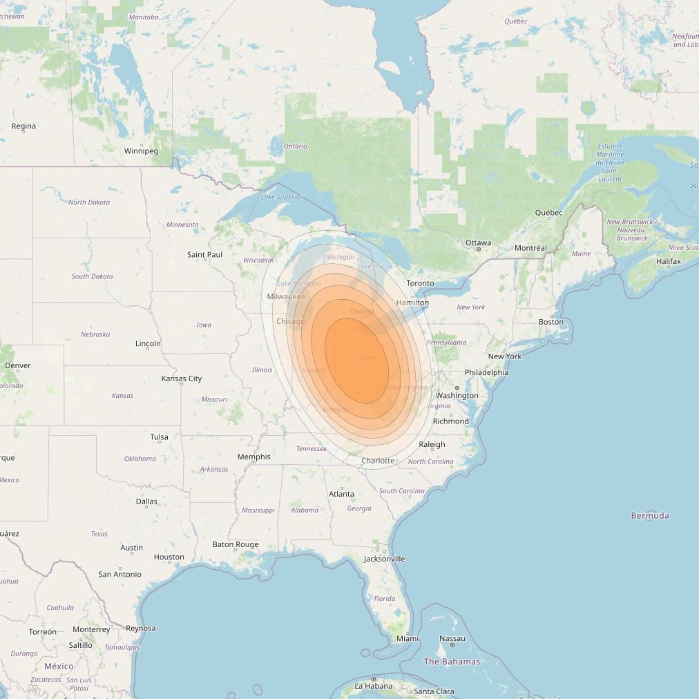 SES 17 at 67° W downlink Ka-band NC08 Spot beam coverage map