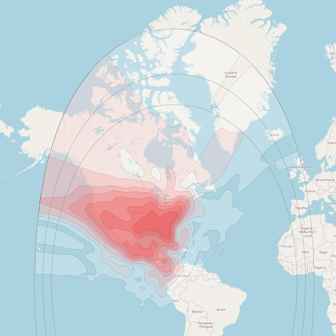 QuetzSat 1 at 77° W downlink Ku-band TWR beam coverage map