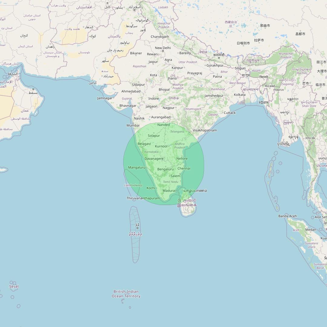 GSAT 6 at 83° E downlink S-band South beam coverage map