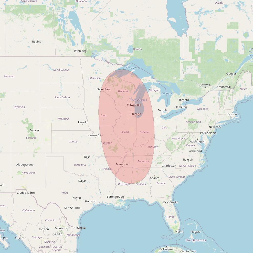 Nuview Bravo at 83&deg; W downlink Ku-band EKU01 User Spot beam coverage map