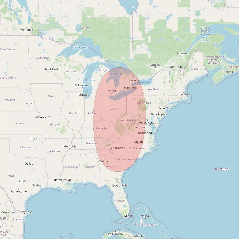 Nuview Bravo at 83&deg; W downlink Ku-band EKU02 User Spot beam coverage map