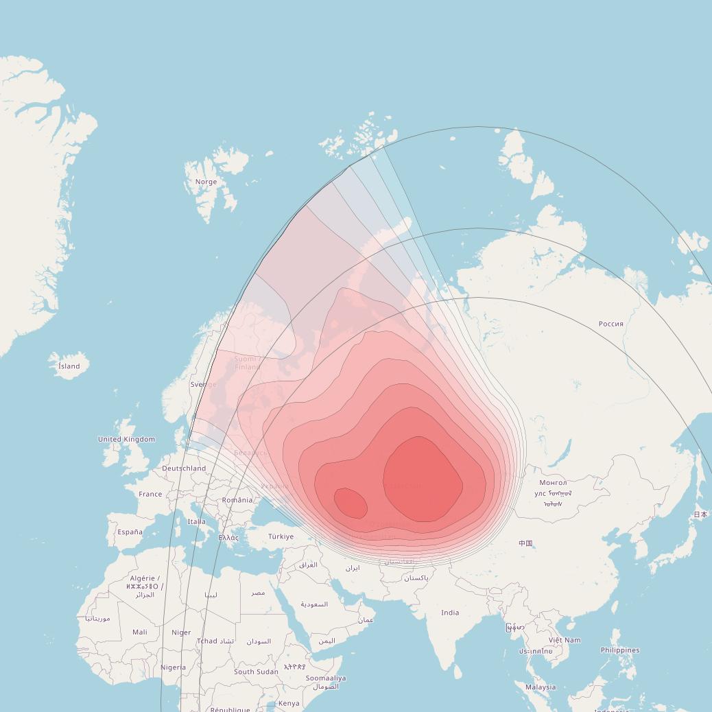 Kazsat 2 at 86° E downlink Ku-band TV beam coverage map