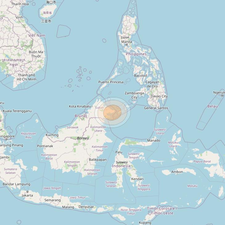 Measat 3D at 91° E downlink Ka-band Spot 08 beam coverage map