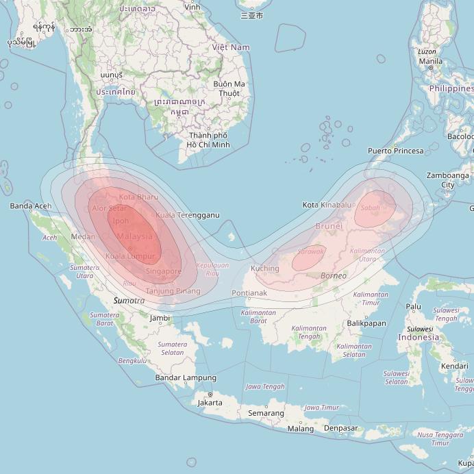 Measat 3D at 91° E downlink Ku-band Regional beam coverage map