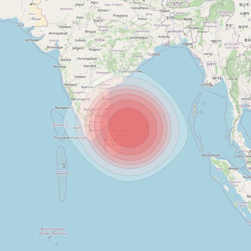 SES 12 at 95° E downlink Ku-band SA14 Spot beam coverage map