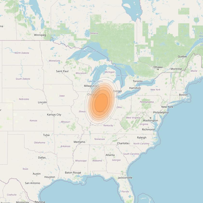 Echostar 19 at 97° W downlink Ka-band U049 User Spot beam coverage map