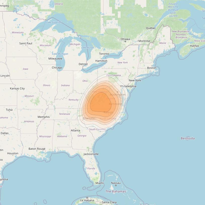 Directv 14 at 99° W downlink Ka-band Spot A03R (Roanoake) beam coverage map