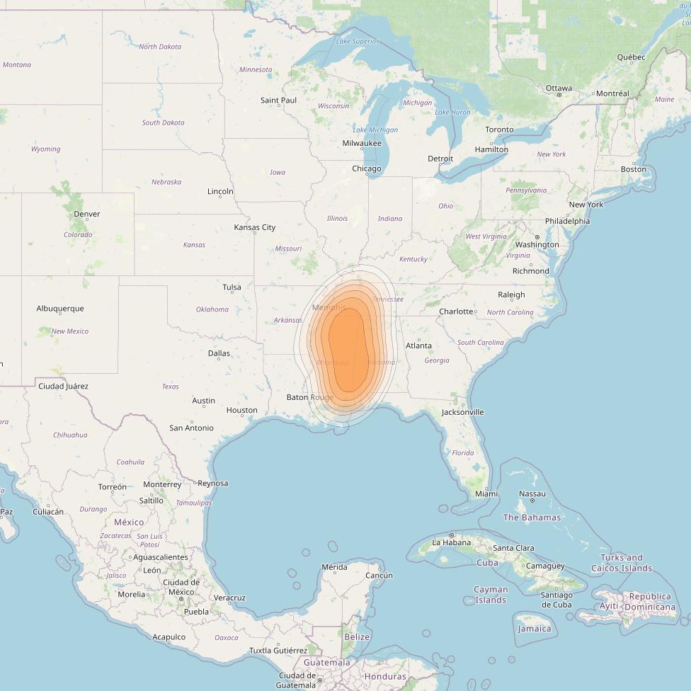 Directv 14 at 99° W downlink Ka-band Spot A12R (Meridian) beam coverage map