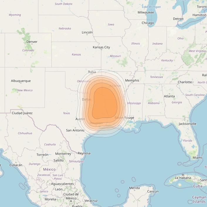 Directv 14 at 99° W downlink Ka-band Spot A16R (Shreveport) beam coverage map