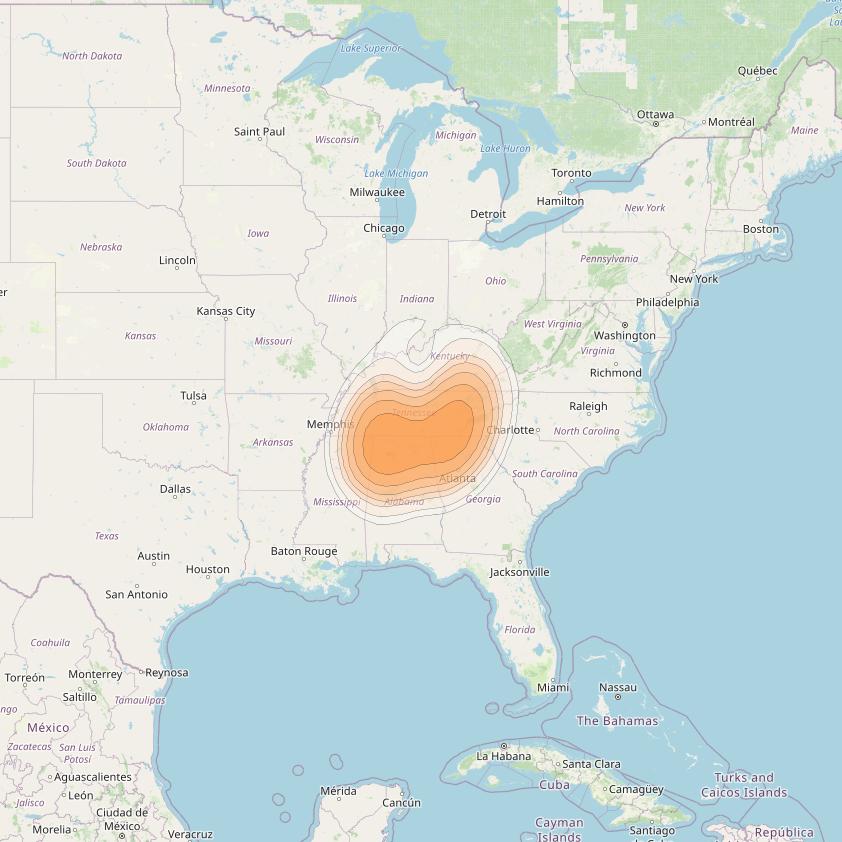 Directv 14 at 99° W downlink Ka-band Spot B11L (Huntsville) beam coverage map