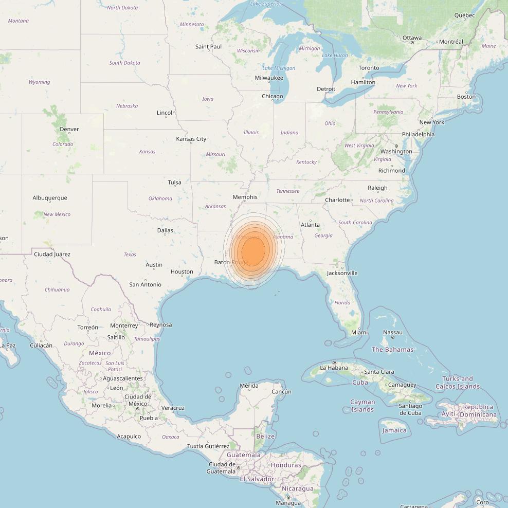 Directv 14 at 99° W downlink Ka-band Spot B12L (Hattiesburg) beam coverage map