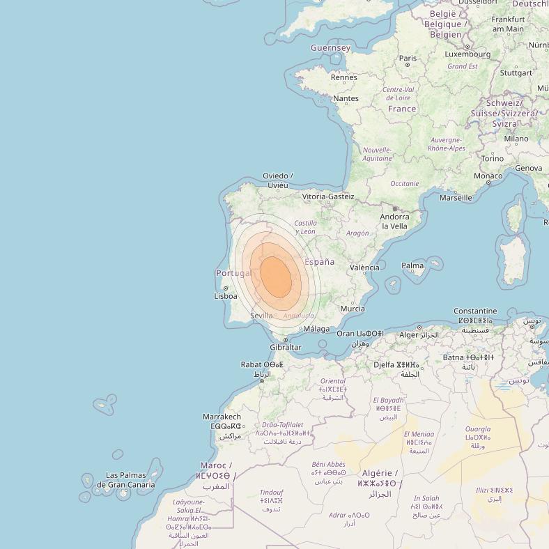 Eutelsat KA-SAT 9A at 9° E downlink Ka-band Spot 05 (GW5) beam coverage map