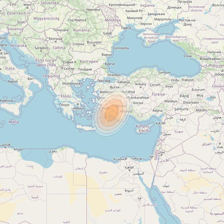 Eutelsat KA-SAT 9A at 9° E downlink Ka-band Spot 36 (GW8) beam coverage map