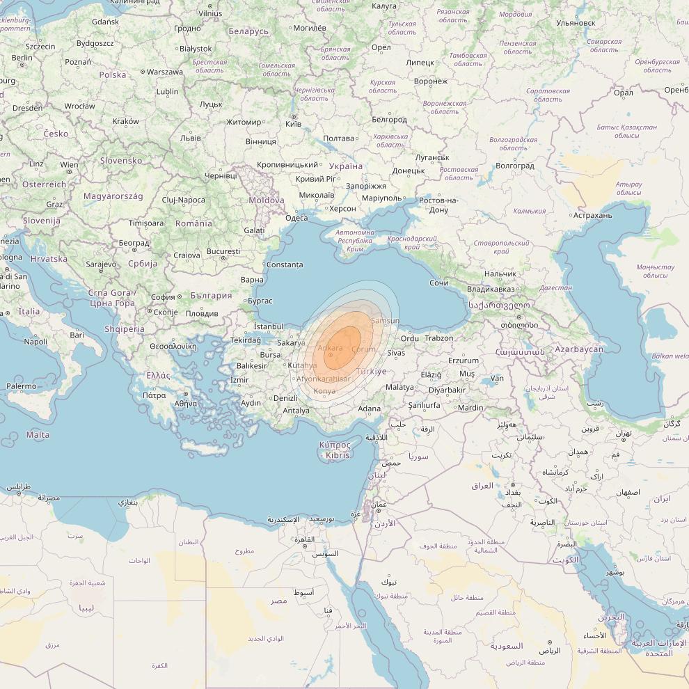 Eutelsat KA-SAT 9A at 9° E downlink Ka-band Spot 58 (GW3) beam coverage map